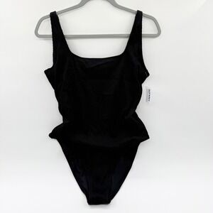 Old Navy Ribbed Square Neck One Piece Swimsuit Black 836442-00-1 Womens Large